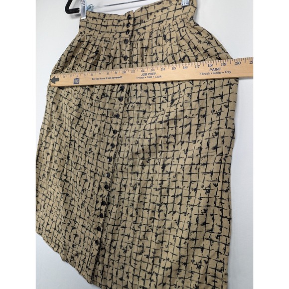 Vintage Leger Tan Black Abstract Grid Print Shirt and Midi Skirt Set Size 5/6 - Picture 9 of 11